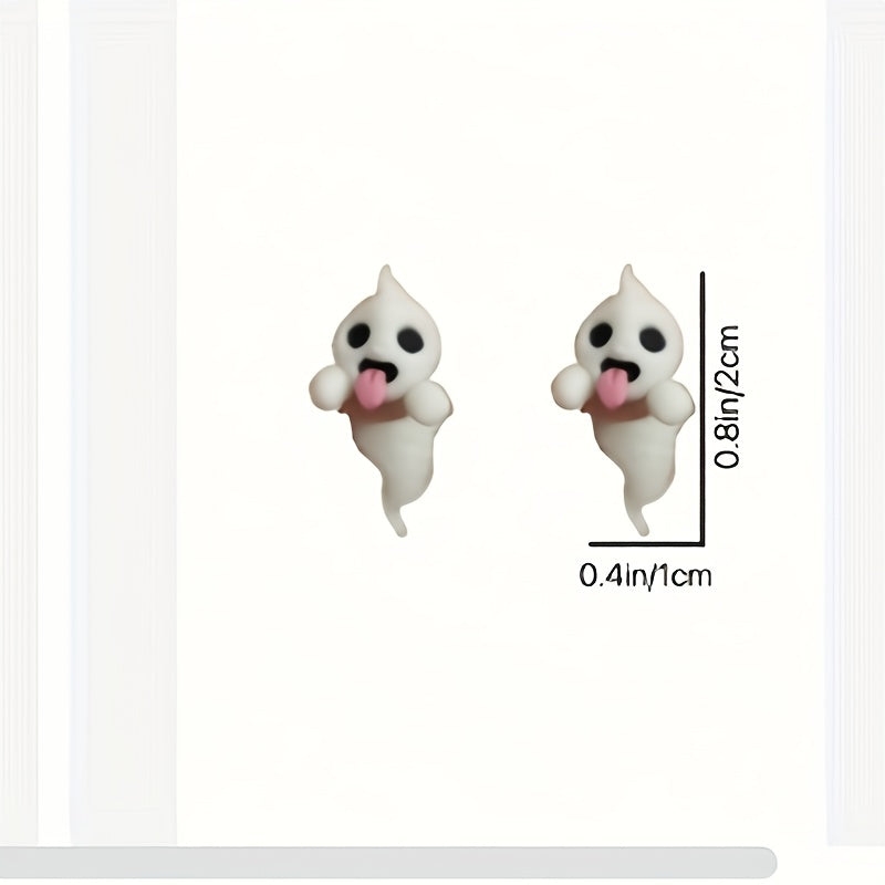 1 Pair Glow-in-the-Dark Halloween Little Ghost Earrings - Cute & Quirky Teenager'S Accessories with Playful Designs, White Alloy, Perfect for Parties & Halloween Celebrations, Halloween Accessories, For Teenager SS69