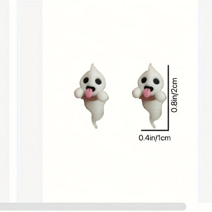 1 Pair Glow-in-the-Dark Halloween Little Ghost Earrings - Cute & Quirky Teenager'S Accessories with Playful Designs, White Alloy, Perfect for Parties & Halloween Celebrations, Halloween Accessories, For Teenager SS69