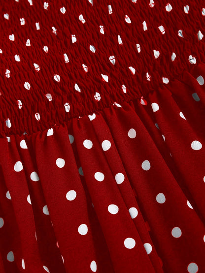 Elegant Style | Elegant Red Polka Dot Halter Dress with Tie-Back Detail - Backless A-Line Swing Dress for Women, Machine Washable Polyester, All-Season Glamour, Cocktail Attire | Aline Silhouette | Smooth Texture SS69