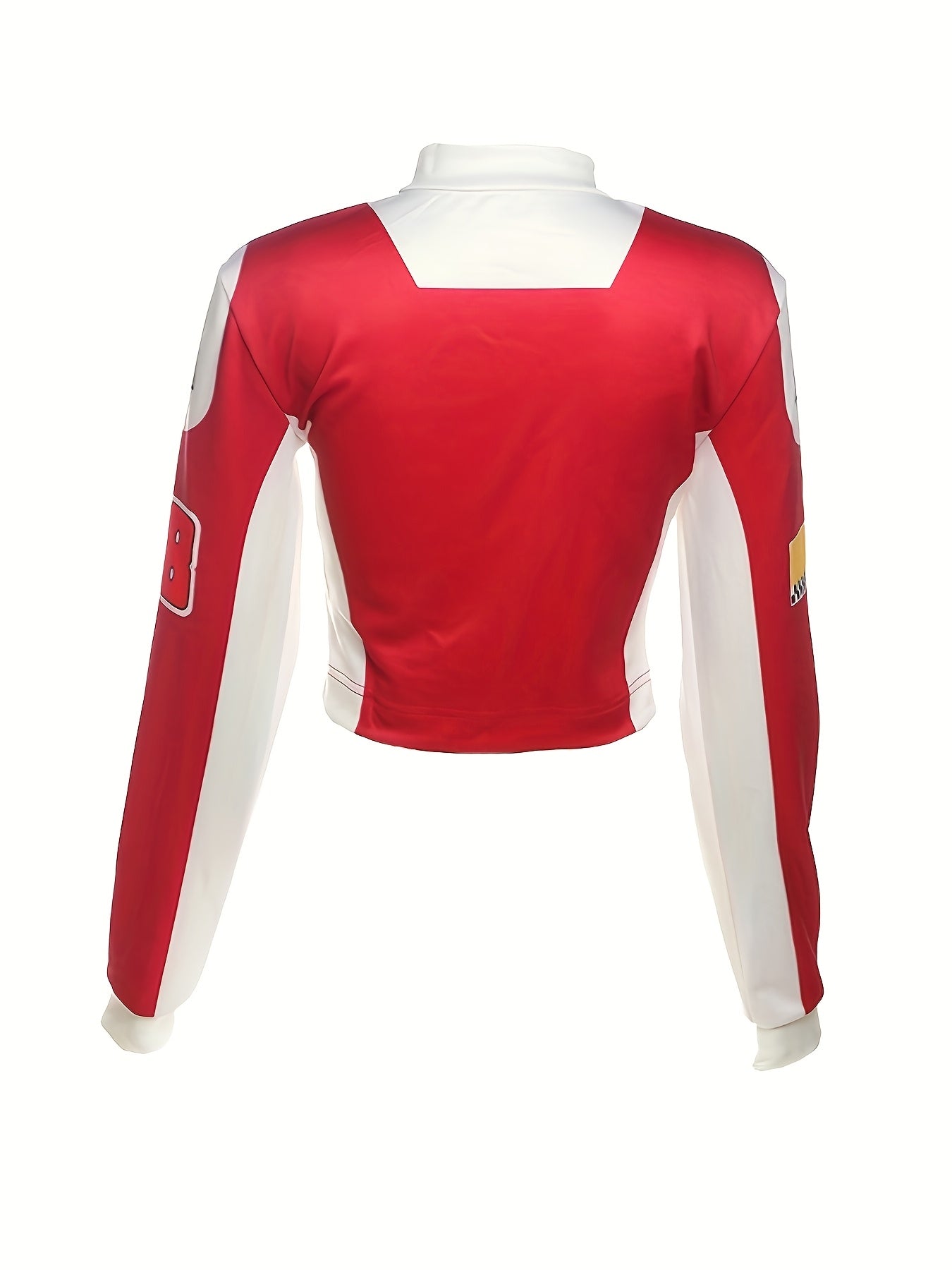 Women's Trendy Streetwear Letter Print Cropped Bomber Jacket - Red & White Casual Zip-Up with Graphic Design, Lightweight Polyester Blend for All Seasons, Fashion Forward Clothing | Trendy Casual Jacket | Polyester Blend Jack SS69