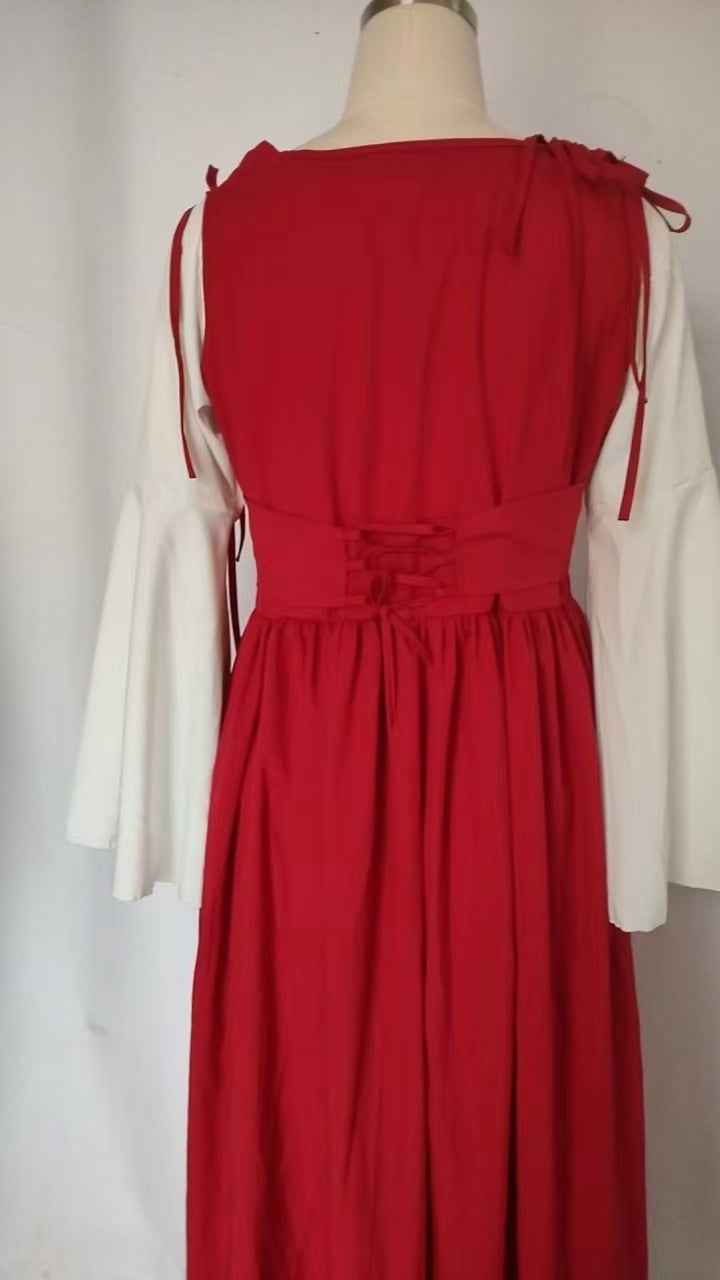 [Elegant Medieval Costume] Elegant Women's Medieval Two-Piece Costume - Renaissance Drama Outfit with Corset-like Bodice & Long Flowing Skirt | Halloween, Renaissance Faire, Themed Parties | Burgundy/White, Black/White, Green