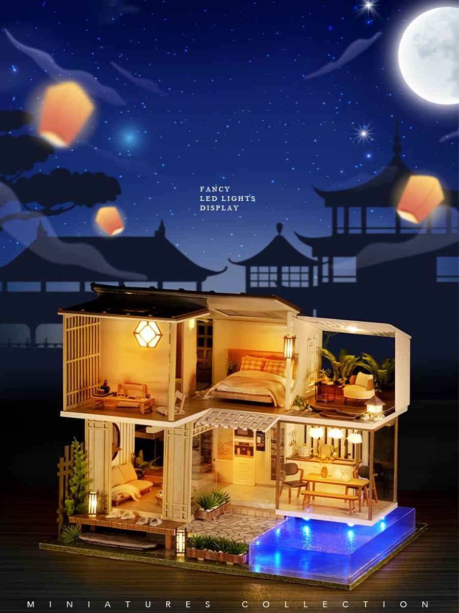 A Miniature Dollhouse Kit Featuring Furniture, a Wooden House Model Complete with a Dust Cover And a Music Box, Designed at a 1:24 Scale, Perfect As an Elegant Gift for Adult Friends Or Lovers on Their Birthday (Glue Not Incl