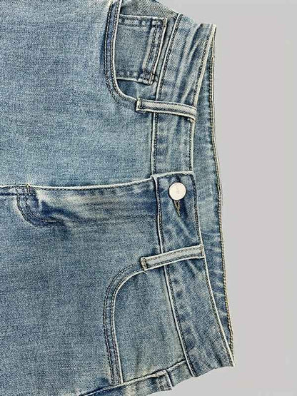Women'S New Retro Printed High Waisted Pocket Jeans, Loose Casual Flared Pants