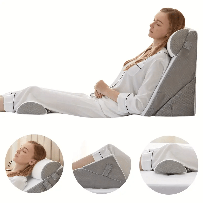 [3pcs Foam Pillows] 3pcs Foam Pillows 3pcs Polyurethane Foam Bed Wedge Pillows | Adjustable Contour Support, Anti- Snoring, Acid Reflux, Medium- Soft Gray Pillow Covers, Machine Washable, Back Alleviation, Contoured Pillow De