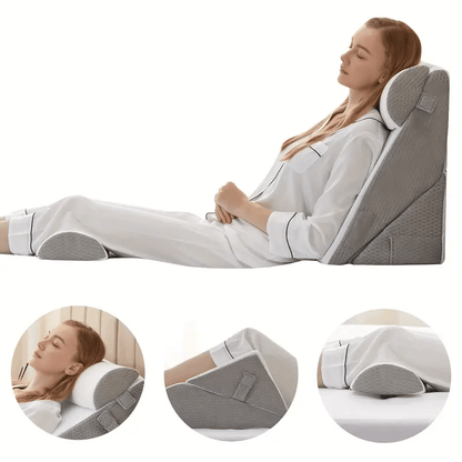 [3pcs Foam Pillows] 3pcs Foam Pillows 3pcs Polyurethane Foam Bed Wedge Pillows | Adjustable Contour Support, Anti- Snoring, Acid Reflux, Medium- Soft Gray Pillow Covers, Machine Washable, Back Alleviation, Contoured Pillow De