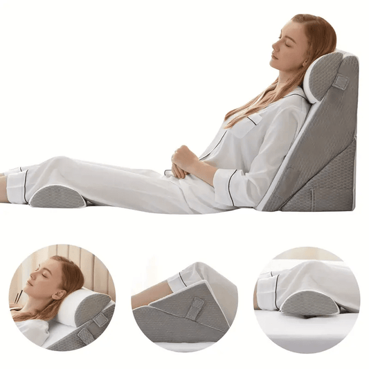 [3pcs Foam Pillows] 3pcs Foam Pillows 3pcs Polyurethane Foam Bed Wedge Pillows | Adjustable Contour Support, Anti- Snoring, Acid Reflux, Medium- Soft Gray Pillow Covers, Machine Washable, Back Alleviation, Contoured Pillow De