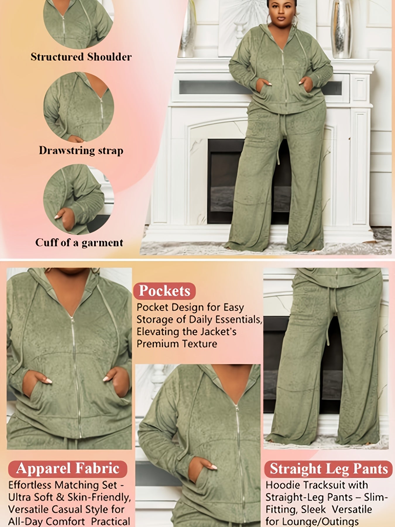 Plus Size - New Autumn And Winter Women'S Clothing in Large Sizes Featuring Solid Color Casual High-Waisted Wide-Leg Pants in a Two-Piece Set.