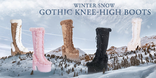 Womens Winter Punk Goth Boots - Faux Fur Lined, Side Zipper, Lace Up, Chunky Heel, Platform, Warm, Knee High, Mid Calf, Block Heel, Snow Walking Boots For Women - SS69