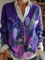 Plus Size - Plus Size - Plus Size - Plus Size - Plus Size, Women'S Elegant V-Neck Cardigan with Vibrant Floral Print - Button-Up Sweater for Fall/Winter, Long Sleeve, All-Over Pattern, Cozy Fall Wear | Vibrant Floral Print |