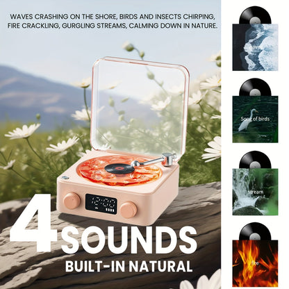 1pc Multifunctional White Noise Stereo Wireless Speaker, 4 Natural Sounds, Immersive RGB Projection, Adjustable Ambient Lighting, Wireless Audio, Supports 4 Play Modes, Retro Turntable Appearance, Can Be Used As Holiday Gifts SS69