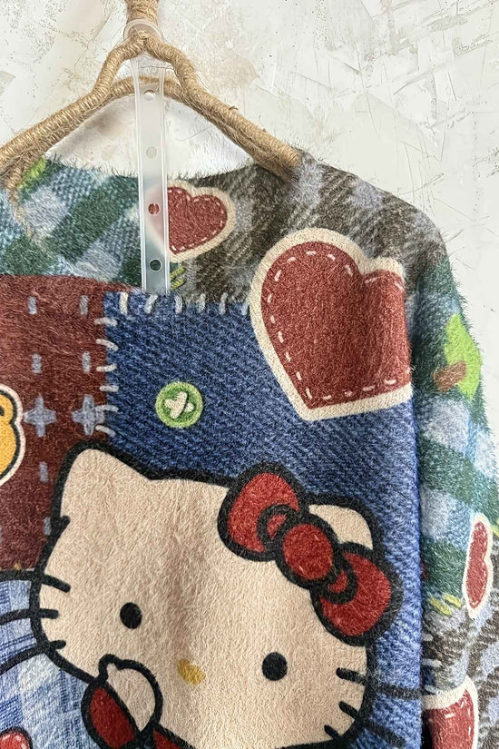 Plus Size, Women's Plus Size Elegant Oversized Plush Cat & Floral Sweater - Loose Fit Round Neck Long Sleeve Pullover, Cozy Winter Sweaters Suitable for Fall/Winter, Casual & Semi-Formal Wear