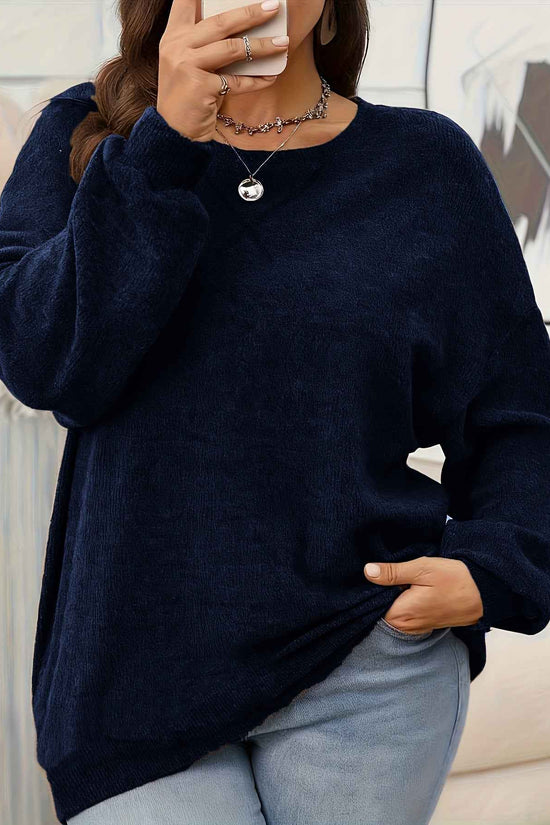 Plus Size - Women'S Solid Color Crew Neck Sweater | Casual Style, Medium Stretch Fabric, Ideal for Fall/Winter