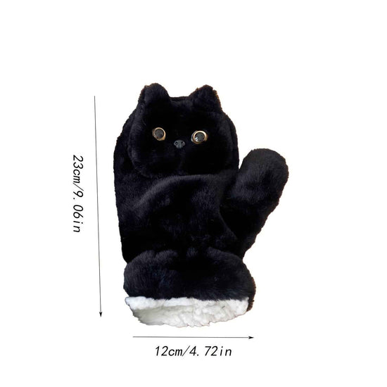 Black Cat Plush Gloves, Winter Warm Cute Cycling Thickened Double-Layer Windproof Neck Warmer Mittens, Wrist Cat, Cat Paw Mittens, Cat Paw Mitts, Cat Embroidery Mittens For Women, Cat Paws For Women,  Wrist Warmer Mittens, Do