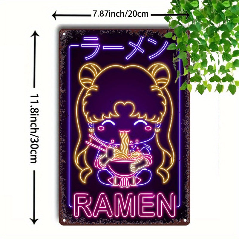 1pc Retro Japanese Ramen Girl Neon Sign - Contemporary Metal Wall Art, Multipurpose Decor for Bar, Cafe, Beach House & Backyard, No Electricity Needed, Easy Mounting, Anime Room Decor SS69