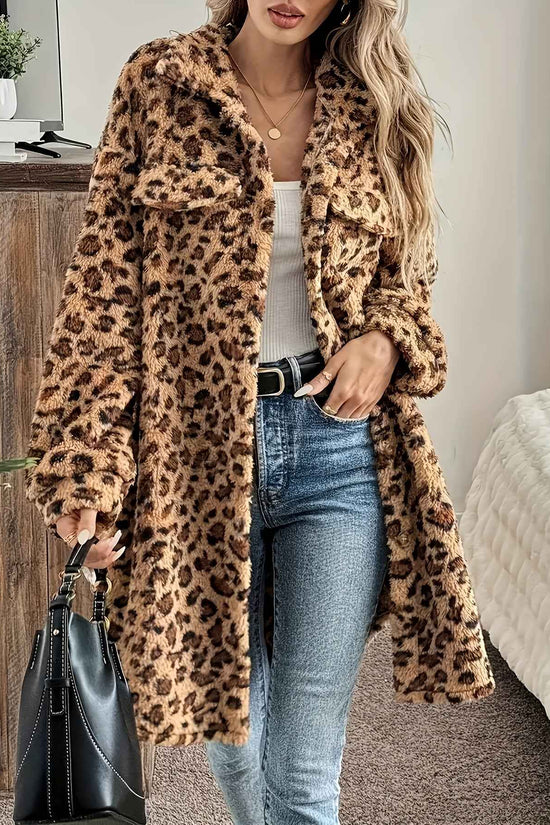 Plus Size - Plus Size - Plus Size - Plus Size - Plus Size - Women'S Plus Size Leopard Print Coat - Casual Long Sleeve Button-Up Jacket with Lapel Collar, Medium Stretch Fabric, Perfect For Fall/winter, Leopard Print Jacket, W