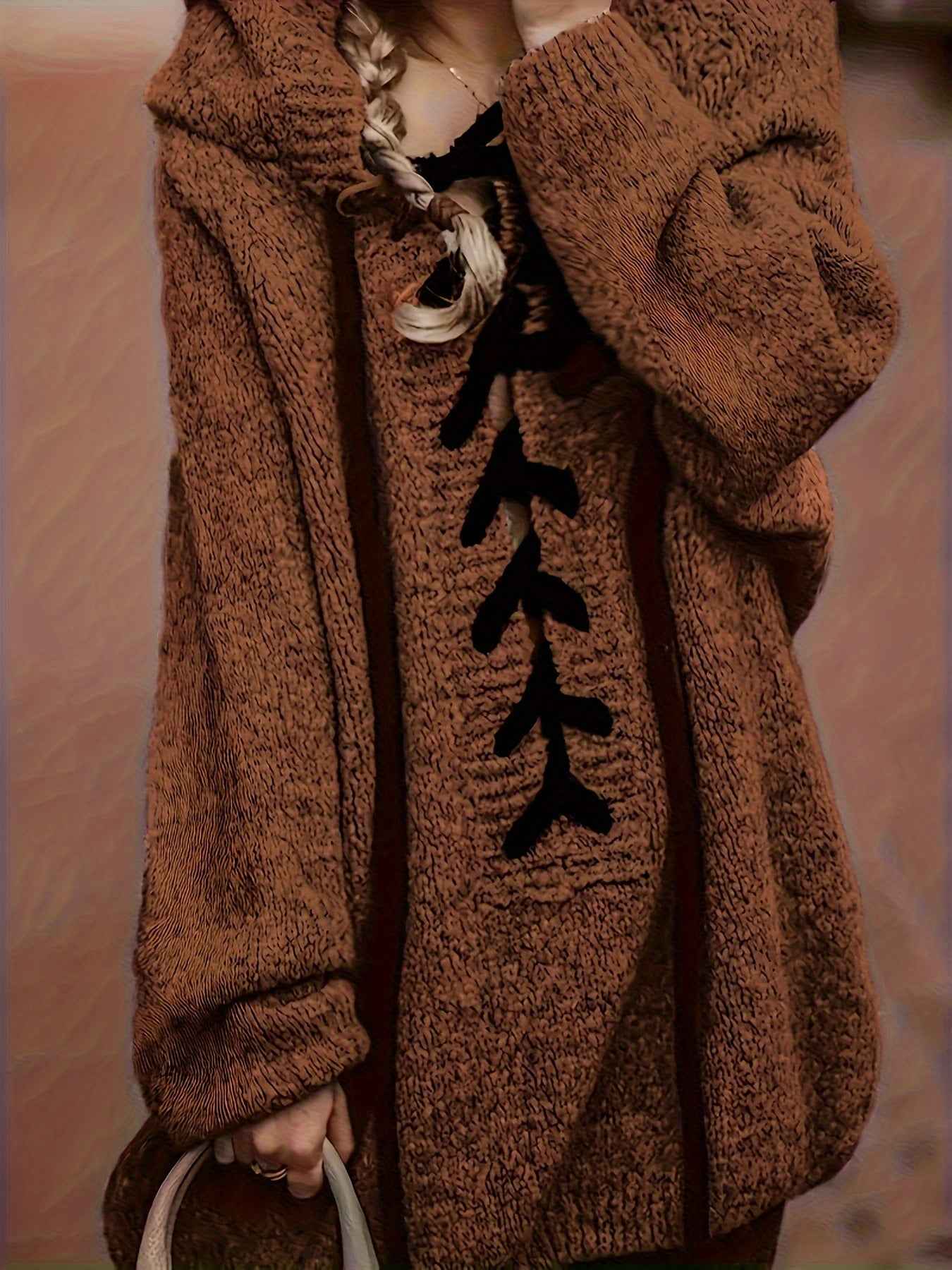 Plus Size, Plus-Size Women's Elegant Hooded Sweater - Long Sleeve Pullover with Adjustable Drawstring Hood, Soft Stretchy Fabric, Machine Washable, Solid Color Casual Winter Fall Tops, Sweater Hoodie, Autumn Apparel, Minimali