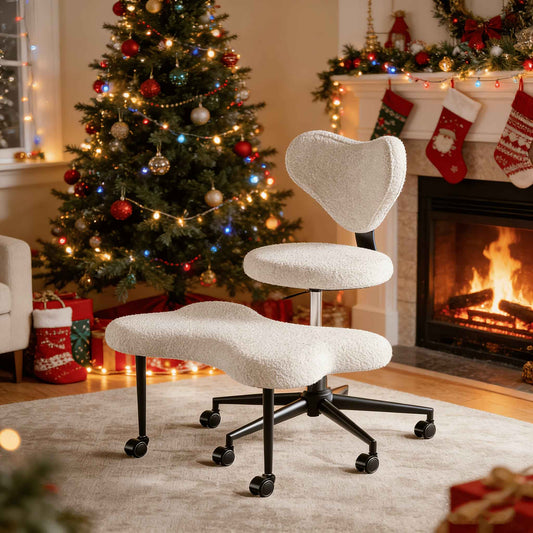 Ergonomic Cross Legged Office Chair | 360° Swivel, Adjustable Height, Lumbar Support, Velvet and PU Leather Black, Stainless Steel Frame, Memory Foam, Perfect Christmas Gift for Fidgety Sitters and Yoga Lover.