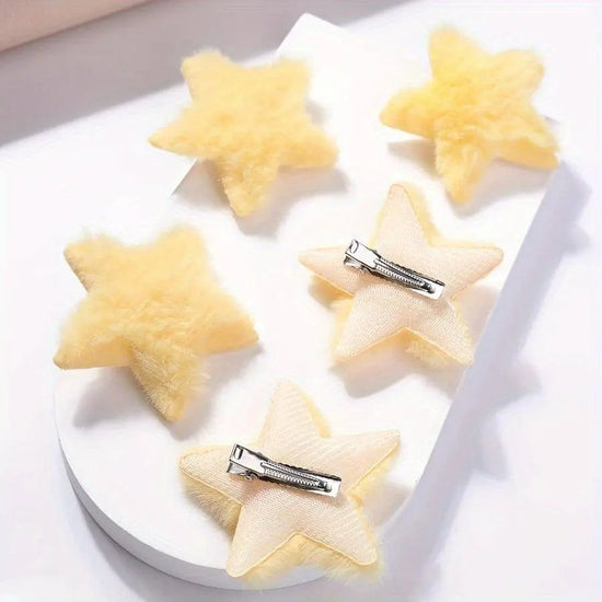 5PCS Fluffy Star Hair Clips Yellow Star Hairpins Star Hair Clips Cute Hair Clips Fluffy Fuzzy Hair Clips Soft & Anti-slip Hair Decor Portable Small Hair Clips Y2k Accessories For Women SS69