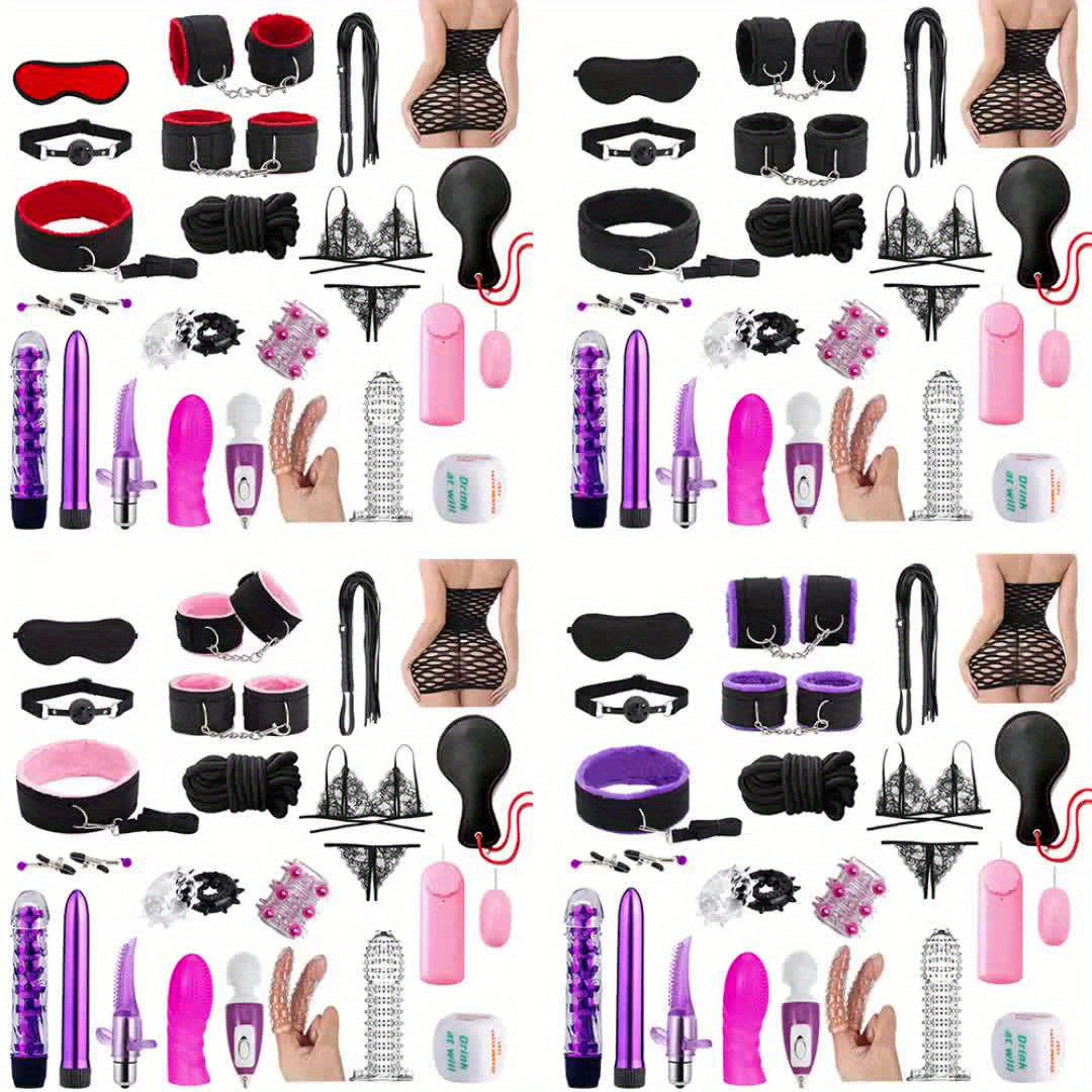 23pcs Bondage Sex Kit ForCouples-Beginners BDSMSet with Vibrators, Lingerie.Handcuffs, Whip, Blindfold & More SS69