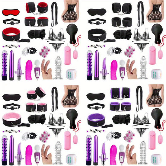 23pcs Bondage Sex Kit ForCouples-Beginners BDSMSet with Vibrators, Lingerie.Handcuffs, Whip, Blindfold & More SS69