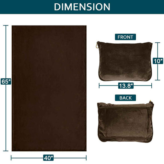 Travel Blanket and Pillow - Ultra-Soft, Compact & Lightweight, 65x40 Inches, with Carry Case, Luggage Sleeve & Backpack Clip for Airplane Comfort
