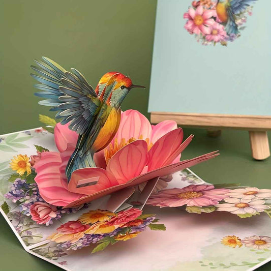 1pc Floral Hummingbird Design Pop-Up 3D Greeting Card with Envelope, Cartoon Theme, Suitable for Teachers/Students/Friends/Colleagues/Grandparents/Parents/Sisters/Wives/Daughters/Granddaughters/Girlfriends/She