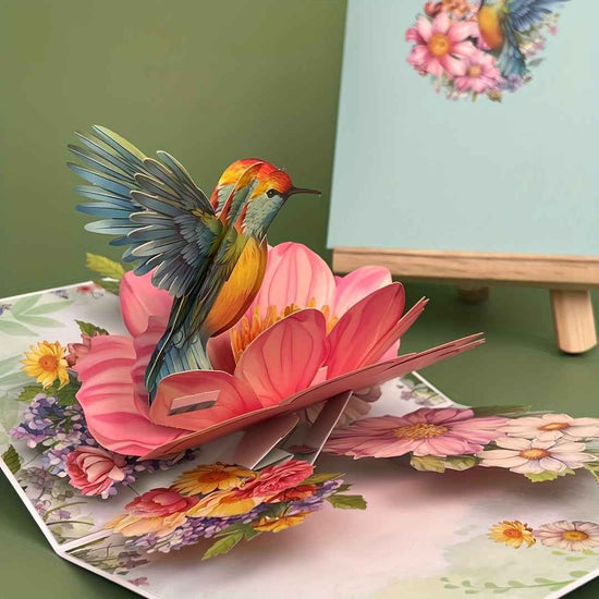 1pc Floral Hummingbird Design Pop-Up 3D Greeting Card with Envelope, Cartoon Theme, Suitable for Teachers/Students/Friends/Colleagues/Grandparents/Parents/Sisters/Wives/Daughters/Granddaughters/Girlfriends/She