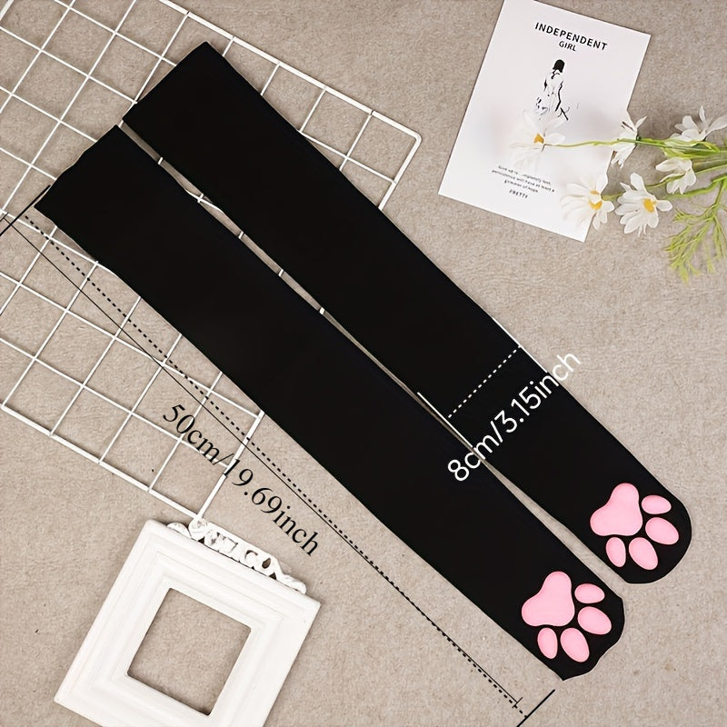 Adorable Knee Socks Featuring Cat Paw Prints for Women - Stretchy And Cozy, Perfect for Music Festivals And Cosplay