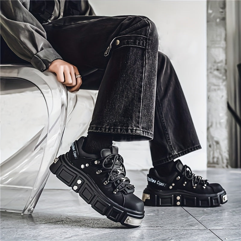 Men's Fashion Pink Platform Sneakers - Casual Streetwear Running Shoes with Durable PU Upper, Anti-Slip EVA Insole & PVC Sole, Lace-Up Design for Casual Attire SS69