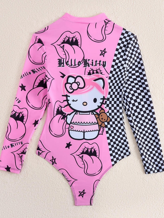 [Cute Cartoon Bikini] Sanrio Cute Cartoon 1pc/a set Gir Bikini - Small Breast Gathers Beach Vacation Style SS69