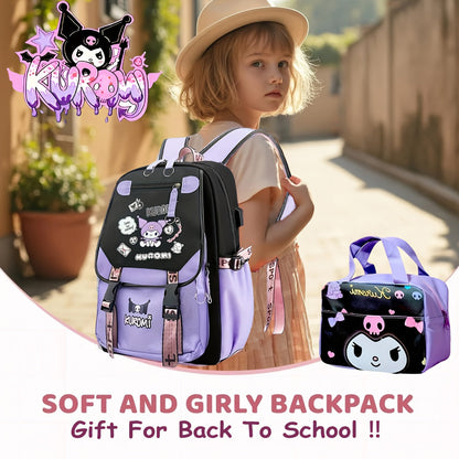 [Sanrio Licensed]Cute for kuromi School Bag for kuromi Backpack Suitable For Boys And Girls, Equipped With A USB Port, Comes Ultra-lightweight Outdoor Camping And Hiking Gear, Essential For Travel, Gift For Back To School Bac SS69