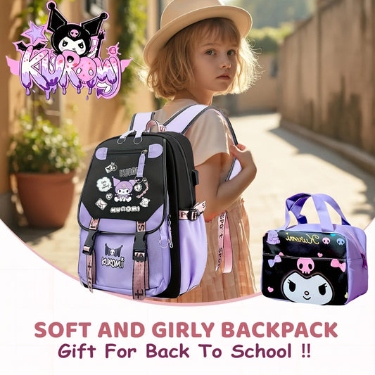 [Sanrio Licensed]Cute for kuromi School Bag for kuromi Backpack Suitable For Boys And Girls, Equipped With A USB Port, Comes Ultra-lightweight Outdoor Camping And Hiking Gear, Essential For Travel, Gift For Back To School Bac SS69