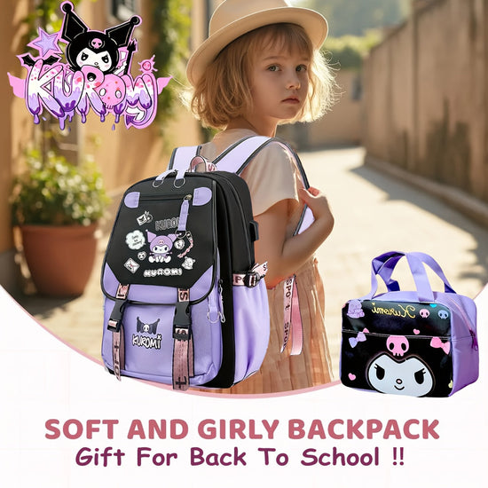 [Sanrio Licensed]Cute for kuromi School Bag for kuromi Backpack Suitable For Boys And Girls, Equipped With A USB Port, Comes Ultra-lightweight Outdoor Camping And Hiking Gear, Essential For Travel, Gift For Back To School Bac SS69