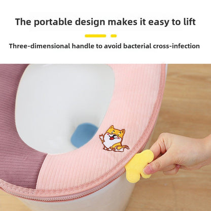 2pcs/3pcs Winter-Themed Toilet Seat Cover Set, Soft Plush Padded Covers, with Embroidered Cartoon Design, Easy to Clean, Portable, with Zipper Closure for All Seasons SS69