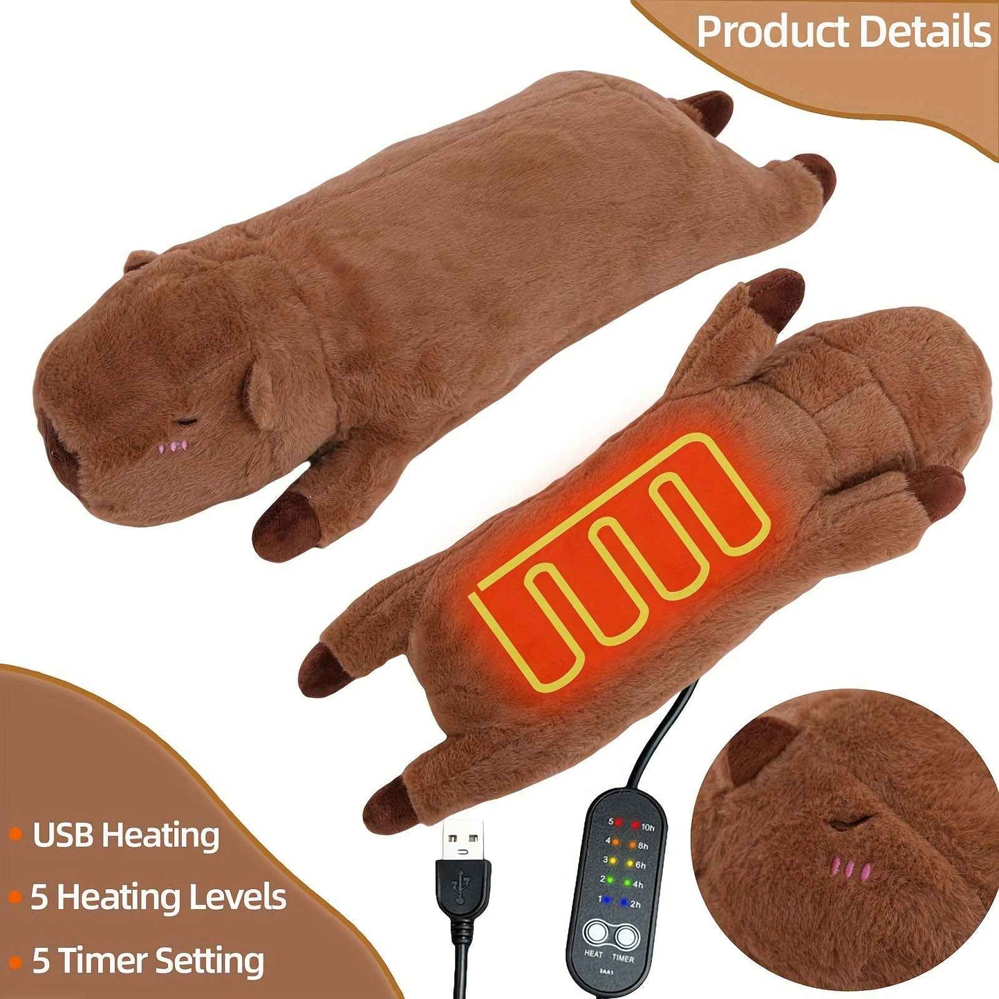 USB Electric Heating Pad, 5V 2A Soft and Comfortable Capybara Plush Heating Pillow, Animal-Shaped Electric Heating Blanket Mat, Suitable for Women and Wife Christmas Valentine'S Day Gift