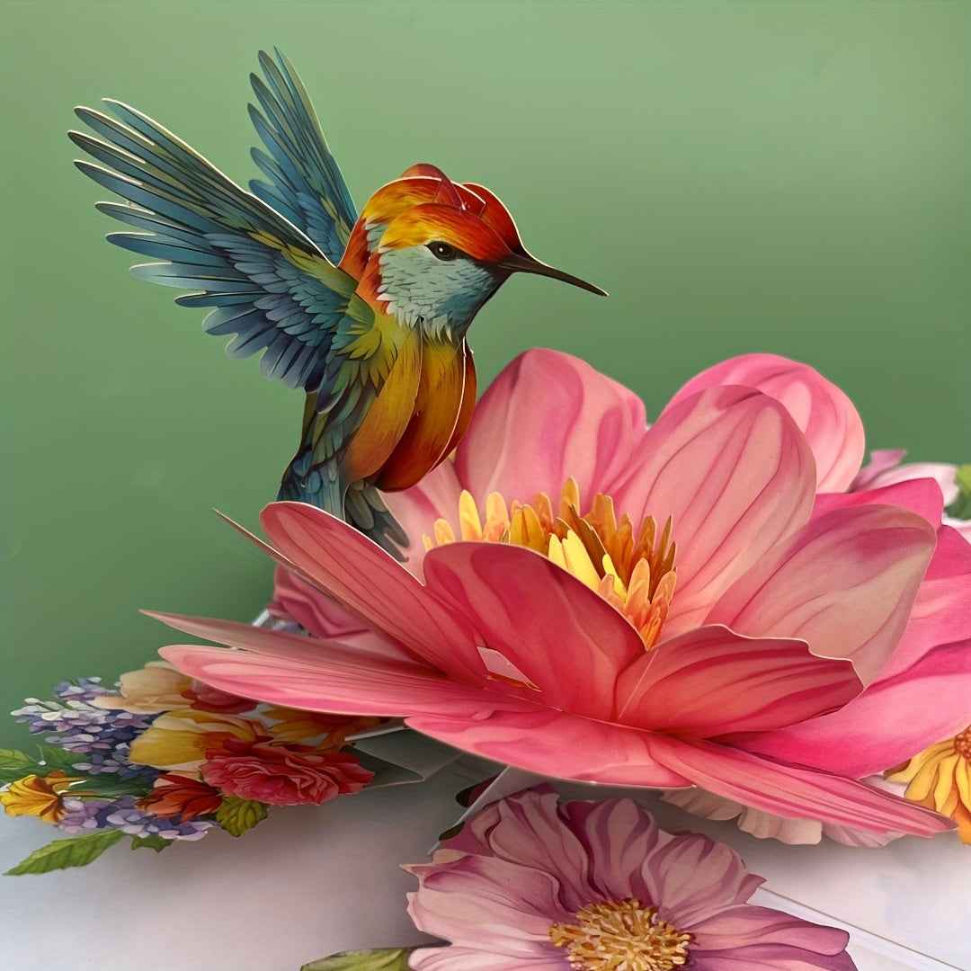 1pc Floral Hummingbird Design Pop-Up 3D Greeting Card with Envelope, Cartoon Theme, Suitable for Teachers/Students/Friends/Colleagues/Grandparents/Parents/Sisters/Wives/Daughters/Granddaughters/Girlfriends/She