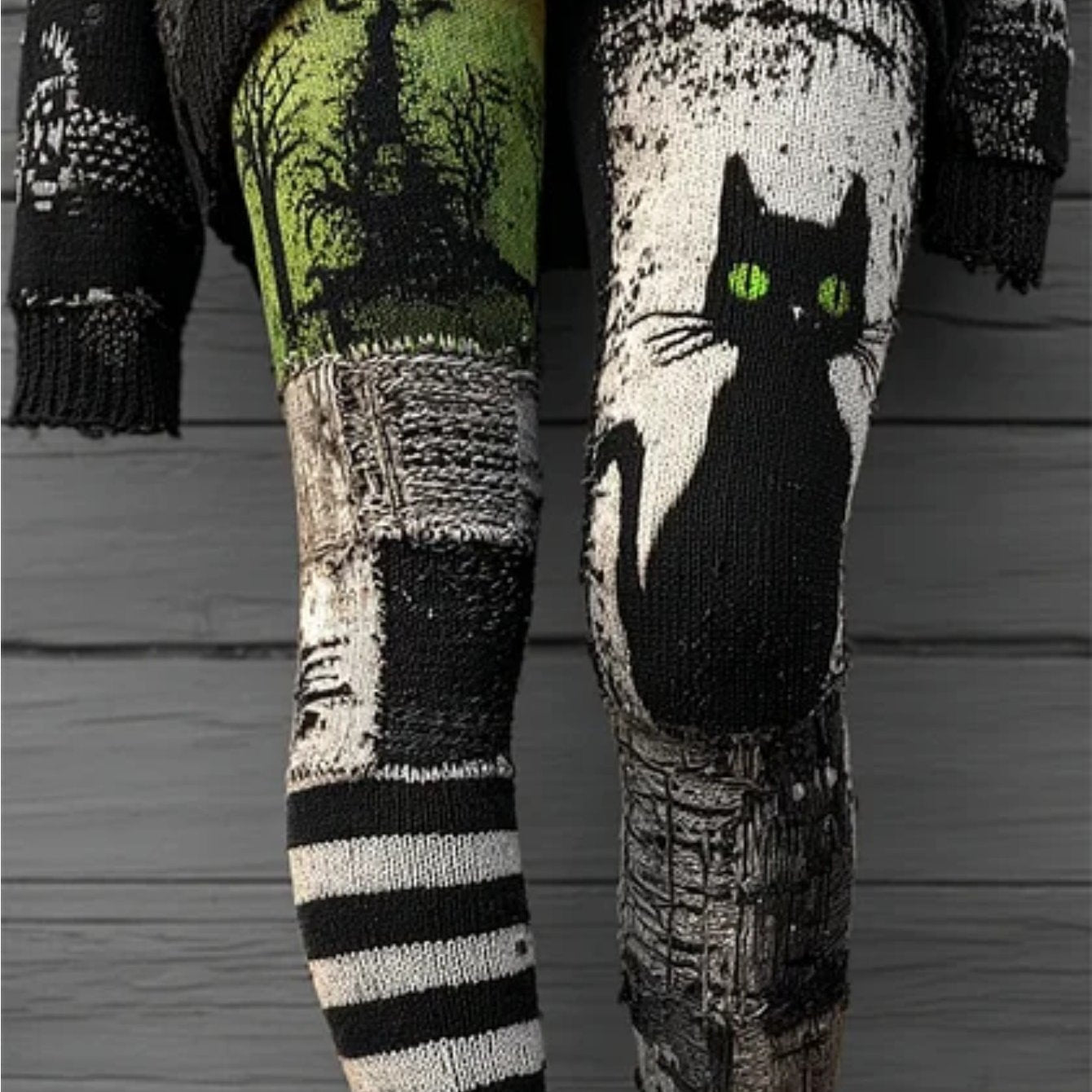 Women'S Gothic Black & Green Halloween Leggings - Stretch Slim Fit Full-Length Pants with Bat, Witch, Skull & Haunted House Print - Machine Washable Retro Style Spooky Party Costume for Masquerade, Themed Events & Casual Wear SS69 18.69 Mixed Color / XXL