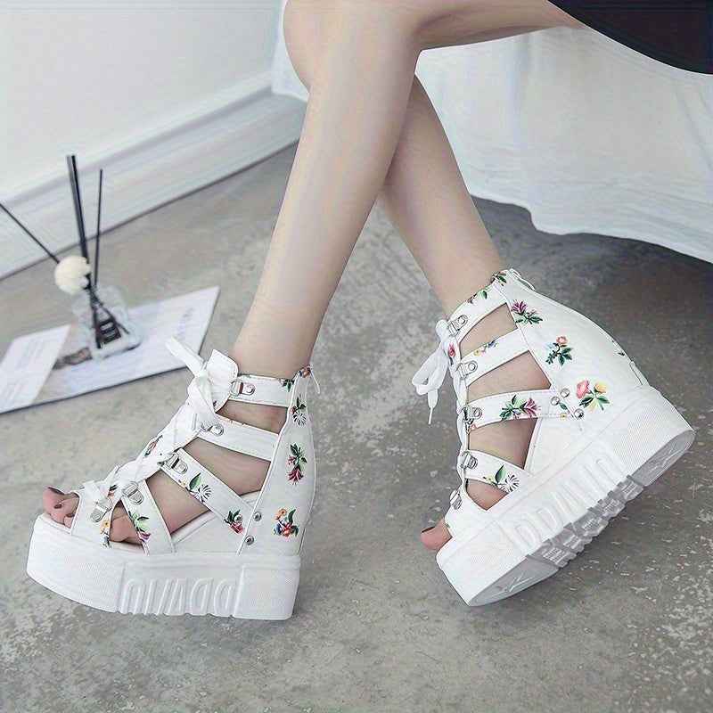 Women'S Chunky Platform Sandals - Slip-On High Heels with Lace-Up Back Zipper Closure, Non-Slip Platform Sole, Cushioned Insole - White Synthetic Cover Shoes for Parties, Weddings, Everyday - All-Day Comfort & Stability, Chun