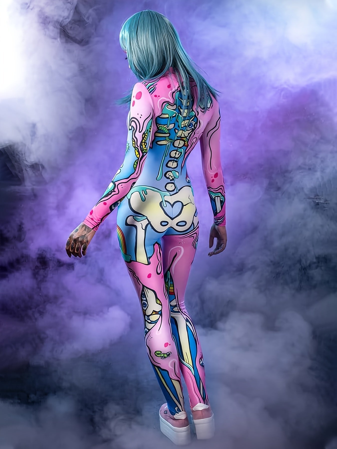 Women'S Sexy Halloween Costume - Long Sleeve Bodycon Jumpsuit with Neon Accents, Form-Fitting Cosplay Outfit for Halloween Parties, Themed Events - Sexy Party Attire for Women, Halloween Clothes, Themed Event Attire, Formfitt SS69