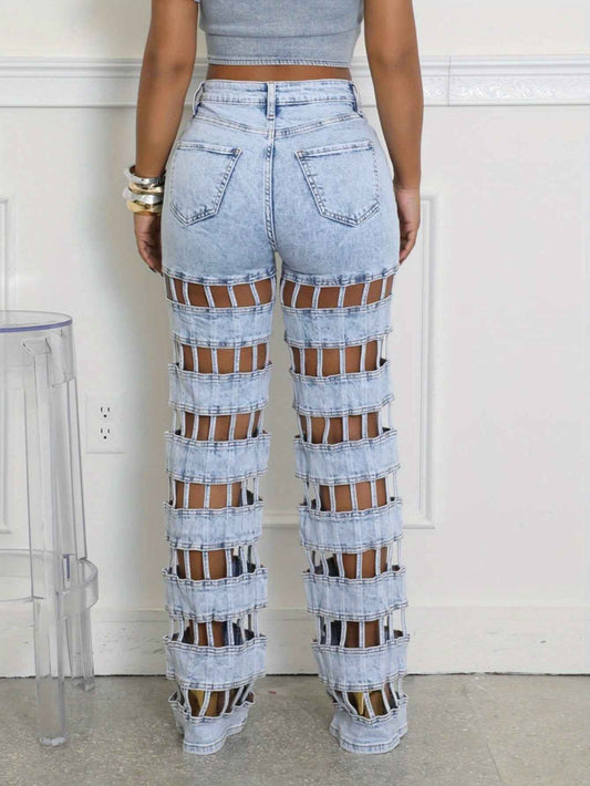 Plus Size - Plus Size - Women'S Plus Size High-Waisted Straight Leg Jeans - Non-Stretchy Structured Fit, Edgy Casual to Formal Pants for Everyday & Party Outfits - Spring/Fall/Summer Jeans for Women, Pair Of Jeans for Women P