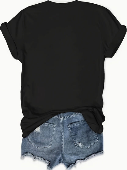 Soft Women'S T-Shirt with Stylish Letter Print - Comfortable Crew Neck, Short Sleeve Casual Tee for Sports & Casual Attire SS69