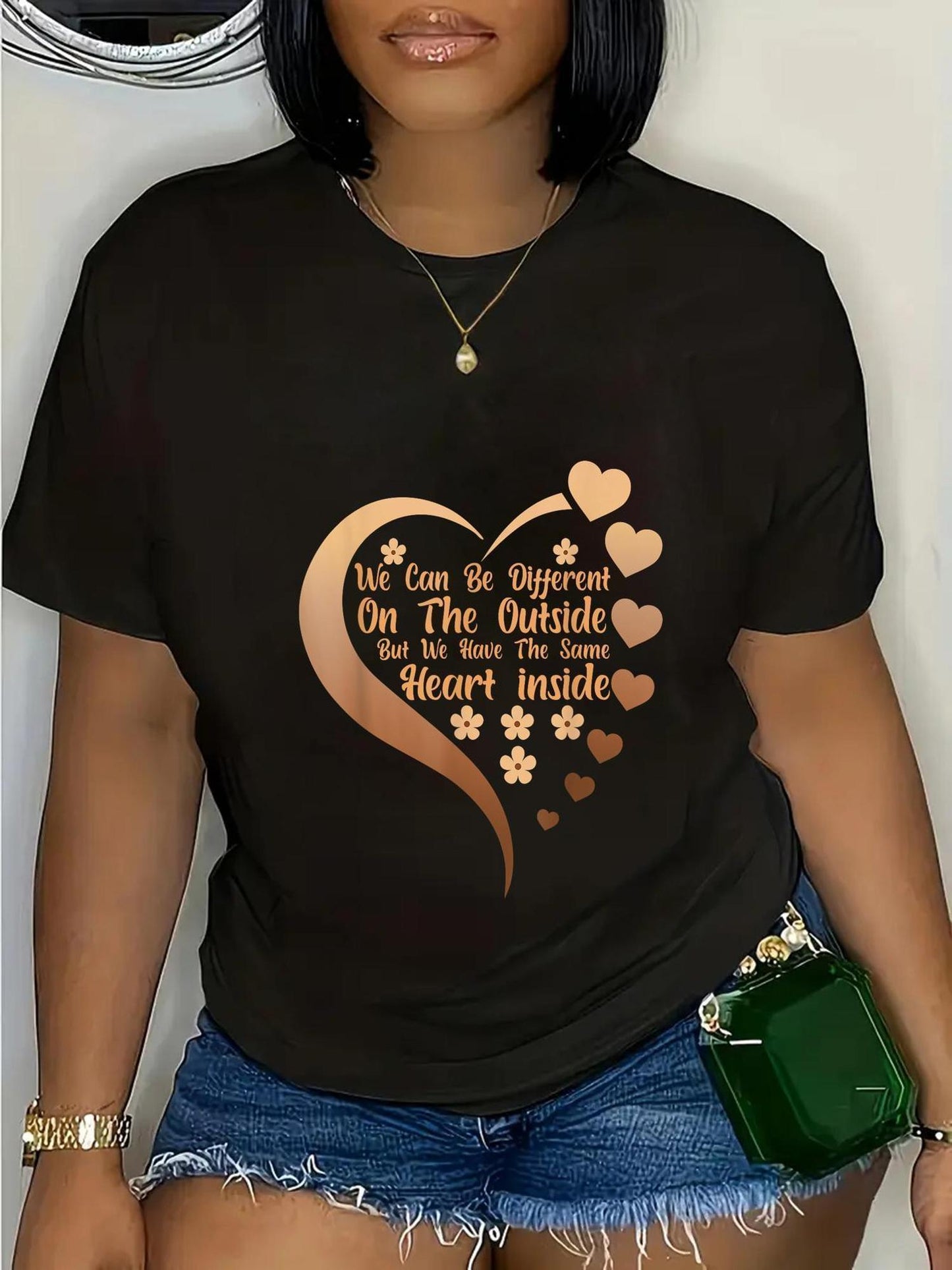 Proud Black Historical Month African American Casual T-shirt, Short Sleeve, round Neck, Machine Washable, Heart Concentric SS69