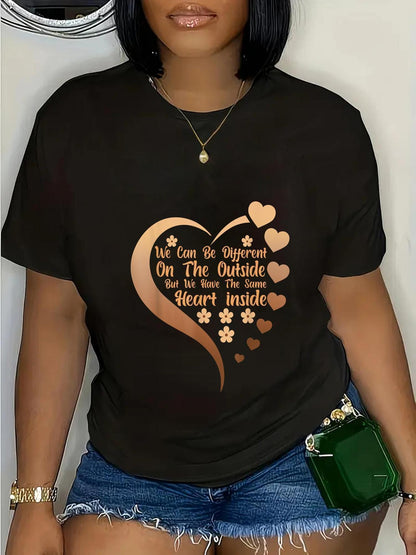 Proud Black Historical Month African American Casual T-shirt, Short Sleeve, round Neck, Machine Washable, Heart Concentric SS69