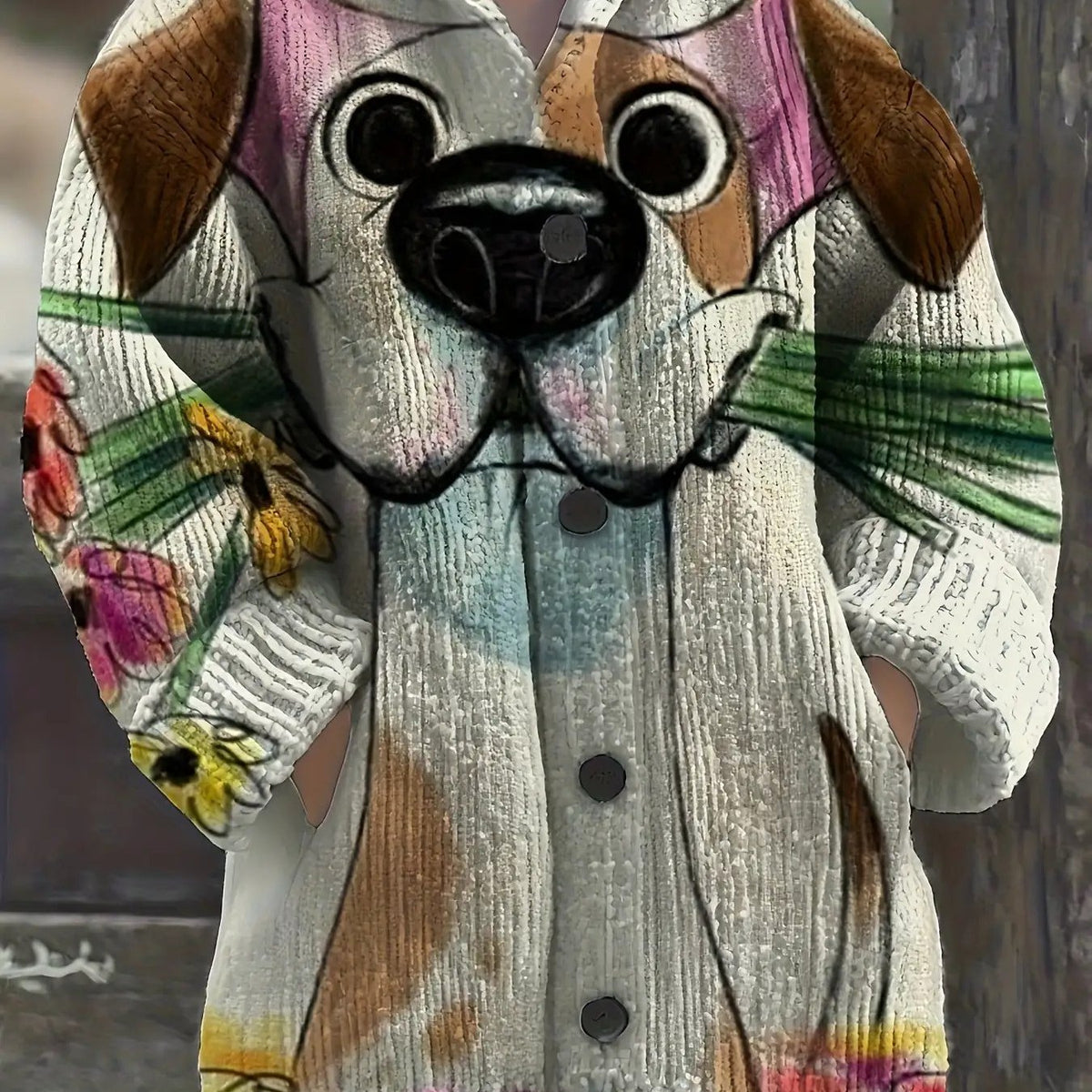 Plus Size Women'S Oversized Loose-Fit Hooded Sweater Jacket with Dalmatian Print & V-Neck - Cozy Winter Warm Coat, Machine Washable Casual Outerwear for Curvy Women, Plus Size Sweater Coat for Fall and Winter, Stylish Plus Si