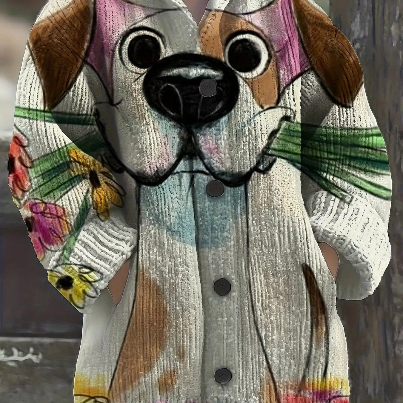 Plus Size Women'S Oversized Loose-Fit Hooded Sweater Jacket with Dalmatian Print & V-Neck - Cozy Winter Warm Coat, Machine Washable Casual Outerwear for Curvy Women, Plus Size Sweater Coat for Fall and Winter, Stylish Plus Si