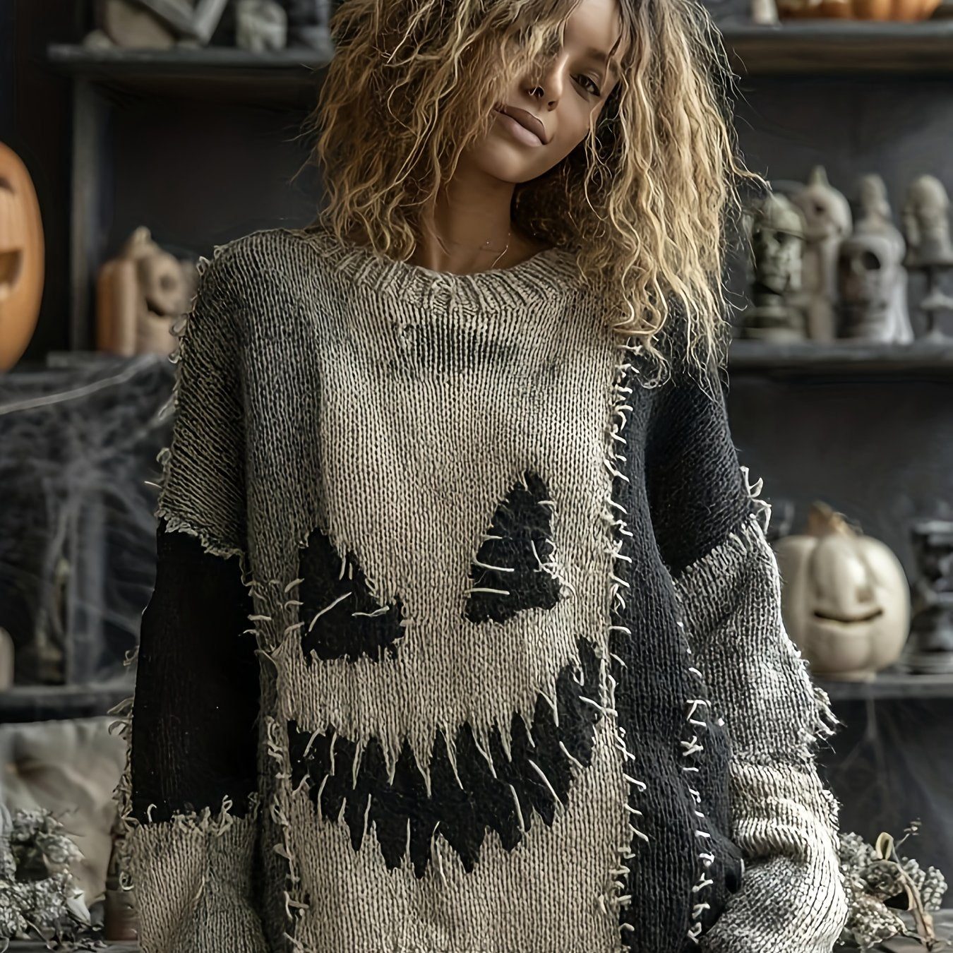 Women'S Halloween Printed Sweater SS69 20.69 Dark Gray / XXL