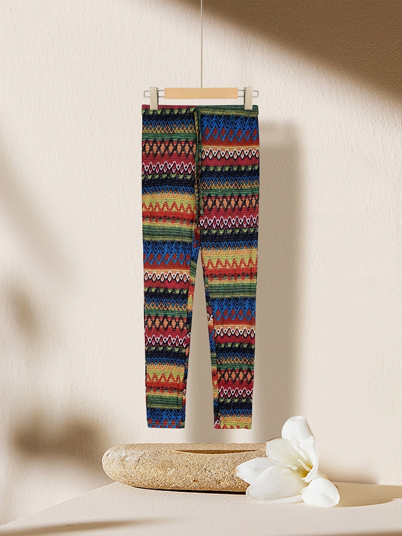 Women's Colorful Geometric Print Stretch Leggings - Vibrant High-Waisted Tight Fit Casual Pants, Machine Washable Polyester, All-Season Wear for Everyday Style, Stylish Leggings | Geometric Leggings | Durable Fabric, High Wai SS69