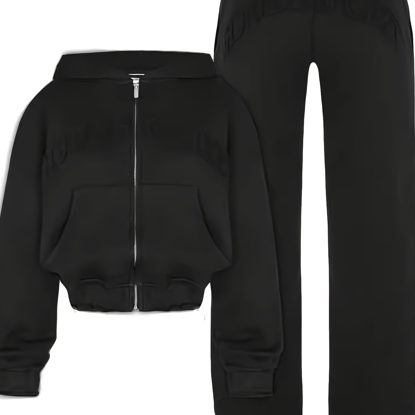 Chic Women's Athletic Set: Full-Zip Hoodie & Slim-Fit Pants - Comfortable, Adjustable, and Stylish with Letter Print Design - SS69