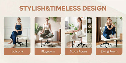 Ergonomic Cross Legged Office Chair | 360° Swivel, Adjustable Height, Lumbar Support, Velvet and PU Leather Black, Stainless Steel Frame, Memory Foam, Perfect Christmas Gift for Fidgety Sitters and Yoga Lover.