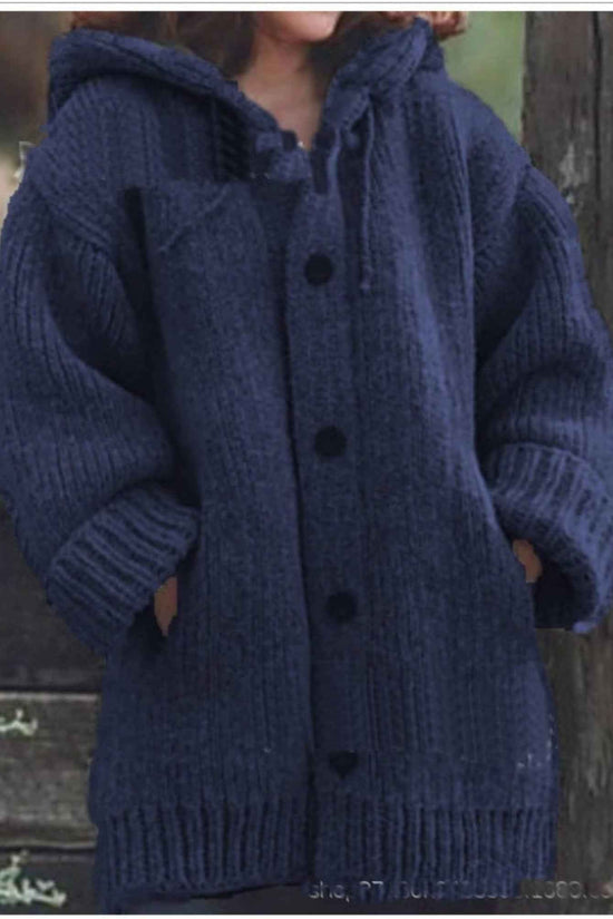 Plus Size, Plus Size Elegant Hooded Cardigan Jacket - 100% Winter Sweater Coat with Front Button Closure, Hooded Long Sweater Jacket Suitable for Fall/Winter, Brown/Navy/Red - Casual & Formal Wear, Machine Washable Cozy Outer